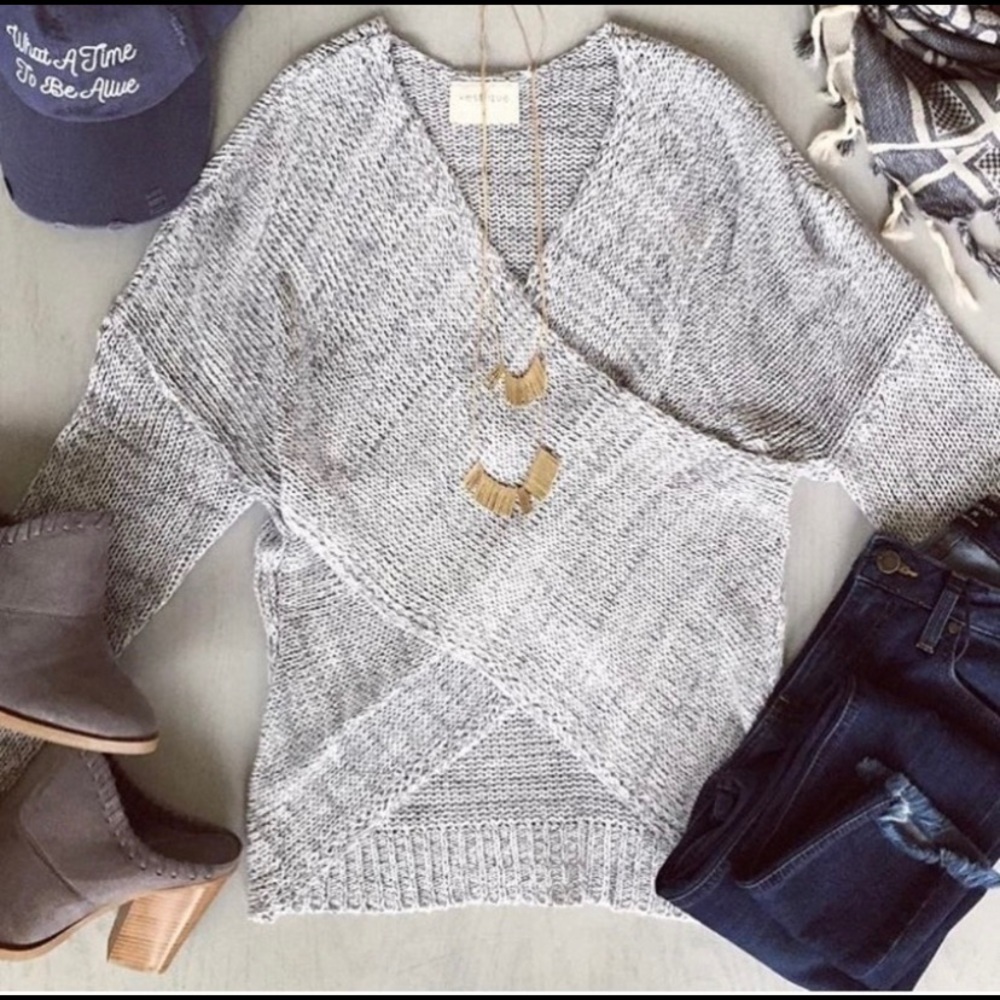 Gray knit wrap sweater